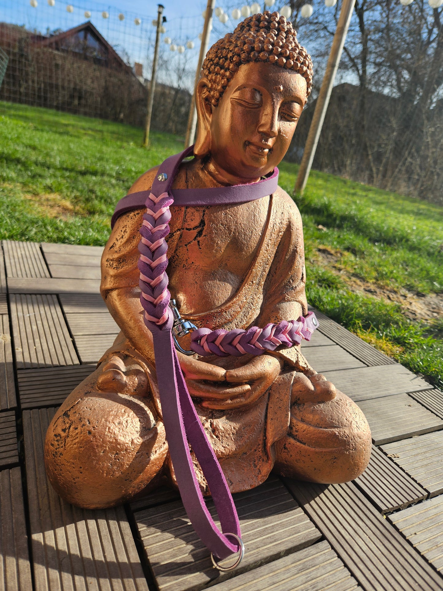 Handgefertigte Fettleder-Leine Violett/Rosa – 1,30 m lang, 15 mm breit