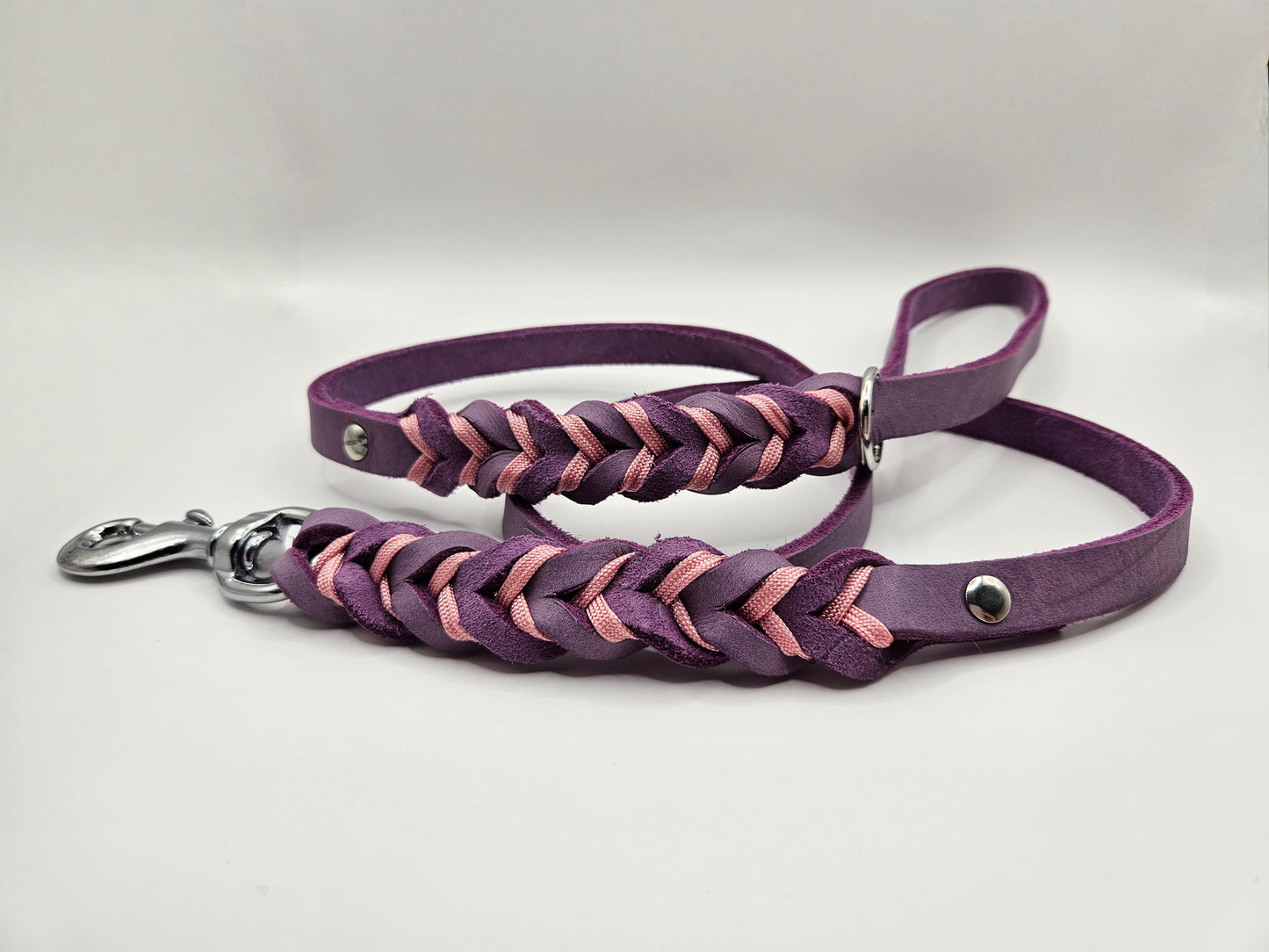 Handgefertigte Fettleder-Leine Violett/Rosa – 1,30 m lang, 15 mm breit