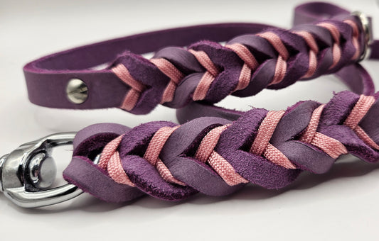Handgefertigte Fettleder-Leine Violett/Rosa – 1,30 m lang, 15 mm breit